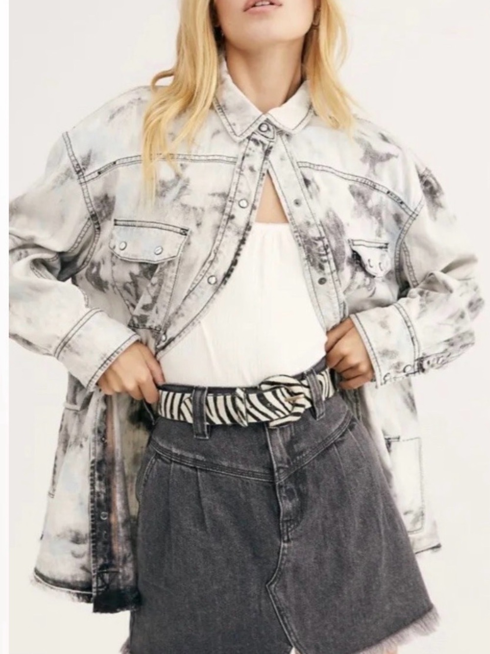 Free People Tops | Free People Lovestruck Tie Dye Denim Acid Wash Buttondown Top